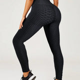 Dámské jógové kalhoty s voštinovými kapsami, Bezešvé sportovní legíny, Jednobarevné, Vysoký pas, Prodyšné, Běh, Fitness, Shaping, Tanga, Dámské kalhoty, Dámské oblečení, Sportovní legíny