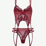 Dámská sexy spodní souprava SHEIN s květinovou krajkou a patchworkem