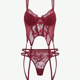 Dámská sexy spodní souprava SHEIN s květinovou krajkou a patchworkem